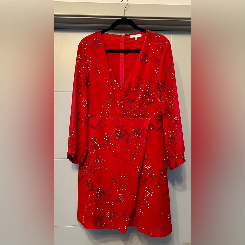Madewell Red Floral Wrap Dress Size 14